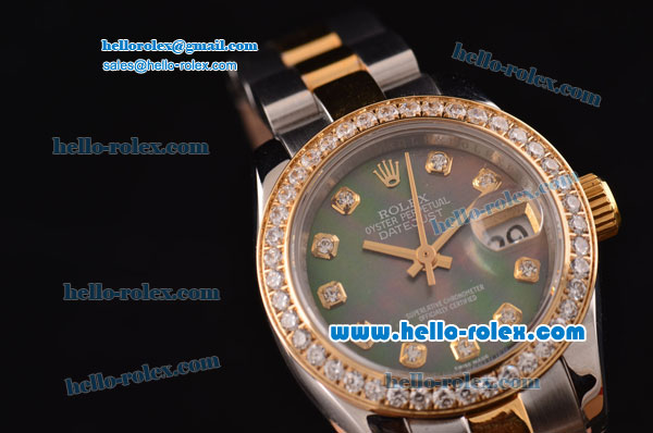 Rolex Datejust Lady 2813 Automatic Two Tone Case with Diamond Bezel and Grey MOP Dial ETA Coating - Click Image to Close